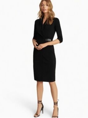 REISS "Luisa" Black Knit Wrap Dress Faux Leather Closure Large New With Tags!